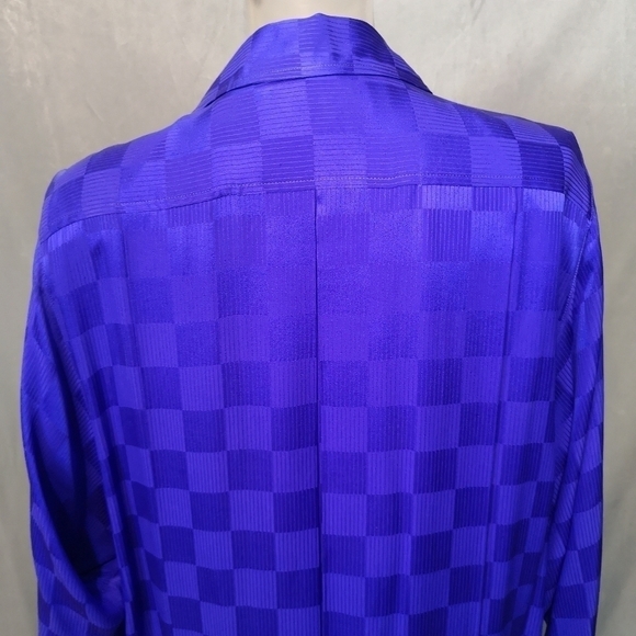 Neo-vintage Royal Blue Drop Waist Silk Satin Checker Board Balloon Skirt Dress - Picture 10 of 15